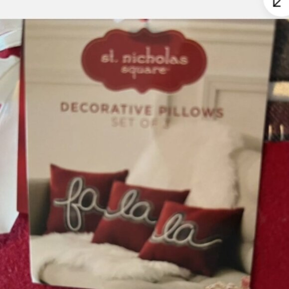 St. Nicholas Square fa-la-la Christmas Holiday Pillow Lot Set Of 3 - Picture 2 of 2